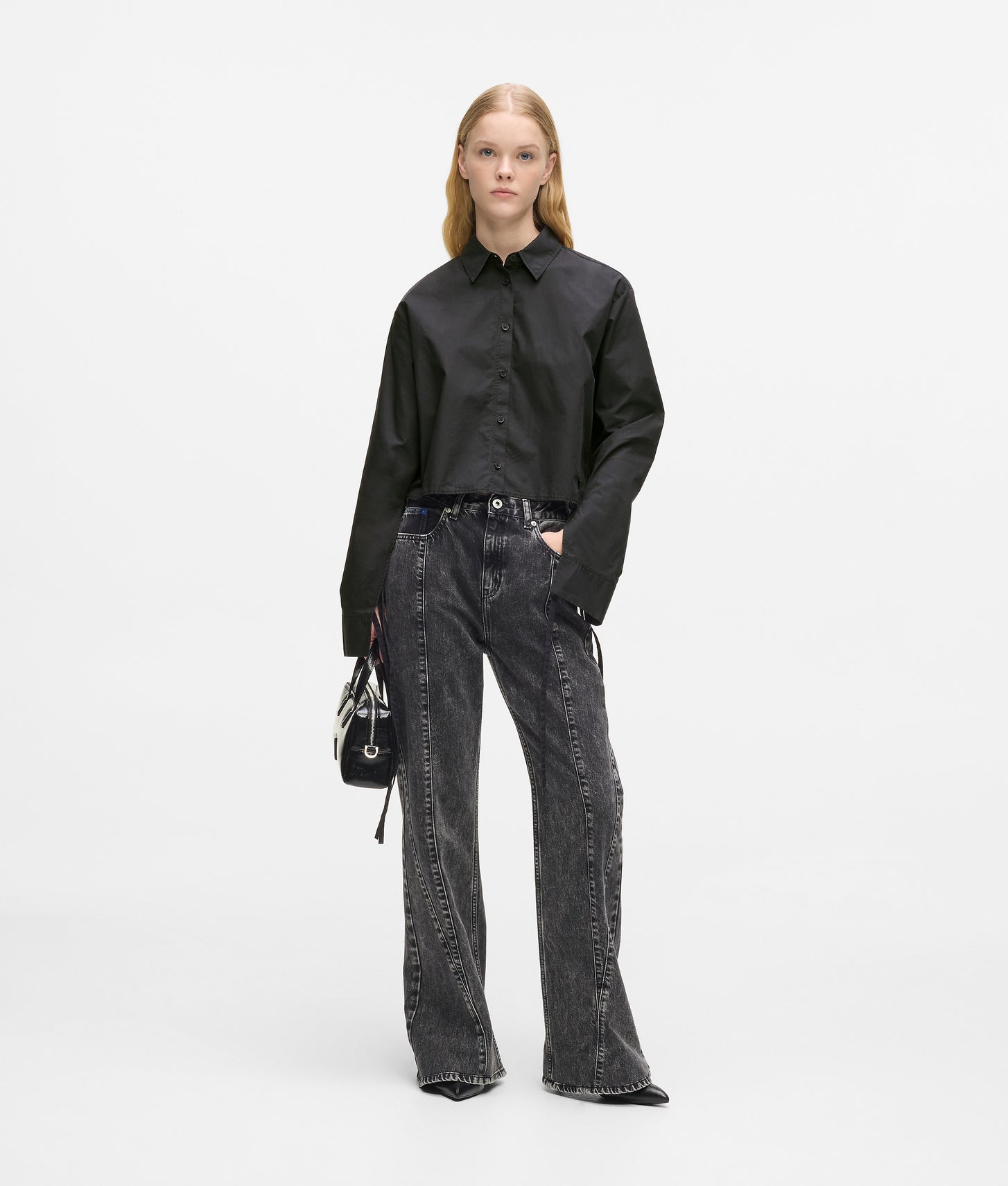 Karl Lagerfeld Tie Back Shirt Washed Black