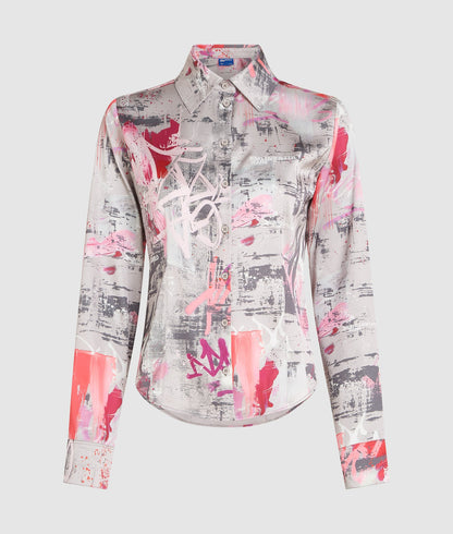 Karl Lagerfeld All-Over Paint Shirt Painters Print Pink All Over Print