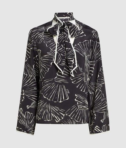 Karl Lagerfeld Fan Print Scarf Top Linear Fan Black
