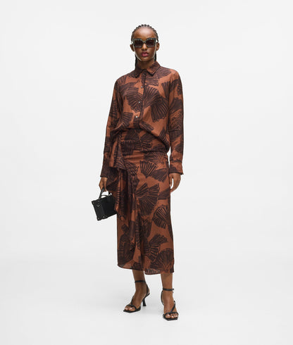 Karl Lagerfeld Fan Print Skirt Graphic Fan Friar Brown