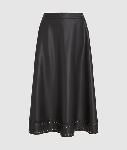 Karl Lagerfeld Studded Faux Leather Skirt Black
