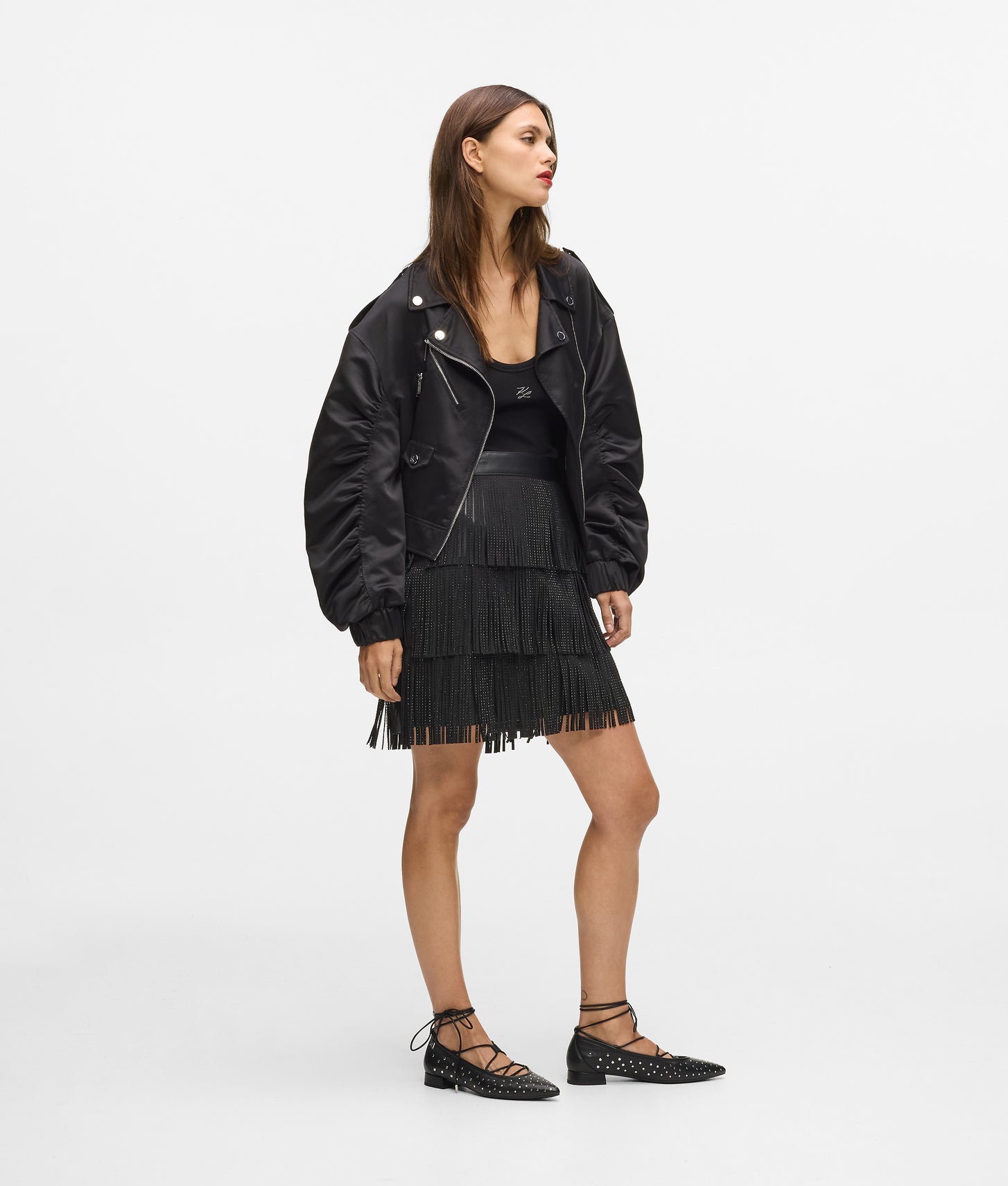 Karl Lagerfeld Fringed Mini Skirt Black
