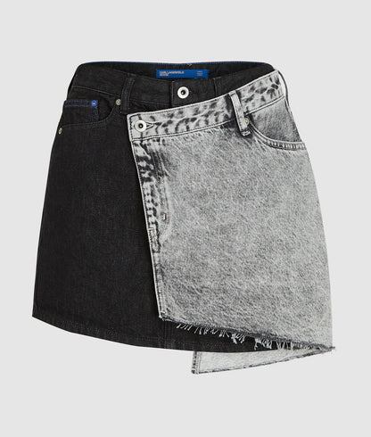Karl Lagerfeld Two-Tone Denim Mini Skirt Washed Black Blocked