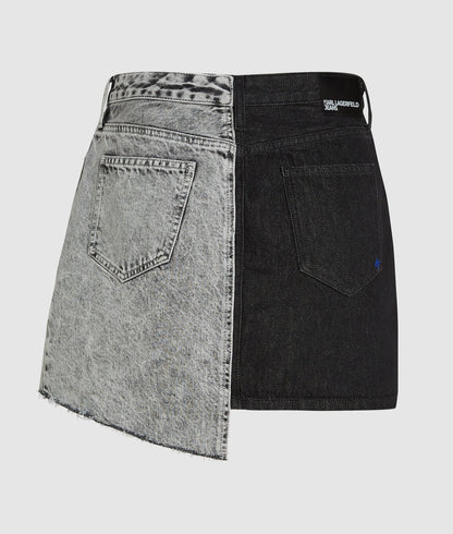 Karl Lagerfeld Two-Tone Denim Mini Skirt Washed Black Blocked