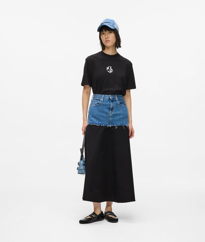 Karl Lagerfeld Denim Panel Maxi Skirt Washed Blue-Black