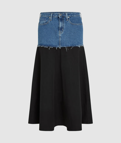 Karl Lagerfeld Denim Panel Maxi Skirt Washed Blue-Black