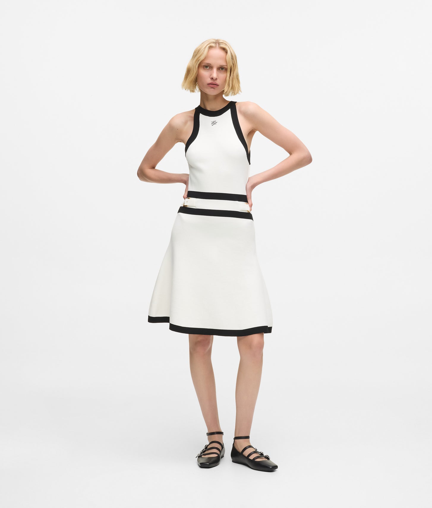 Karl Lagerfeld Karl Dna Belted Knit Dress White/Black