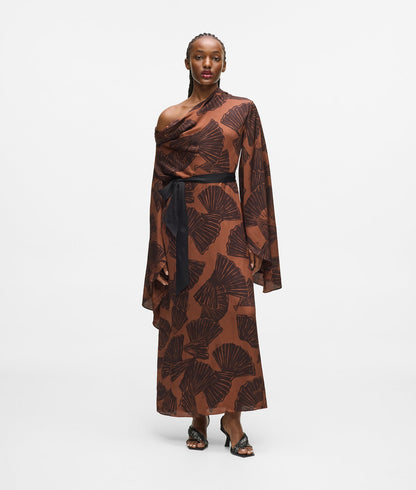 Karl Lagerfeld Fan Print Kaftan Dress Graphic Fan Friar Brown