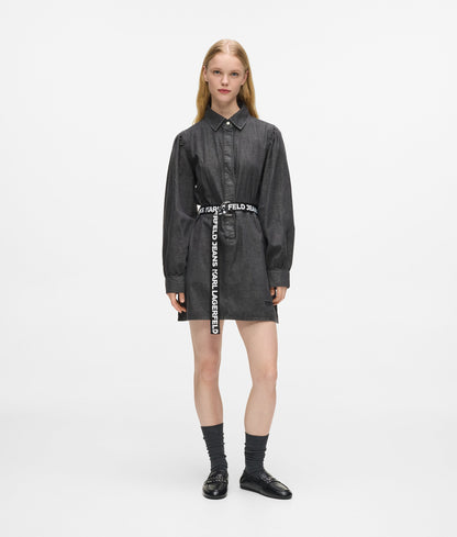 Karl Lagerfeld Belted Denim Dress Washed Black