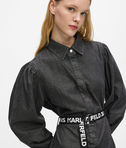 Karl Lagerfeld Belted Denim Dress Washed Black