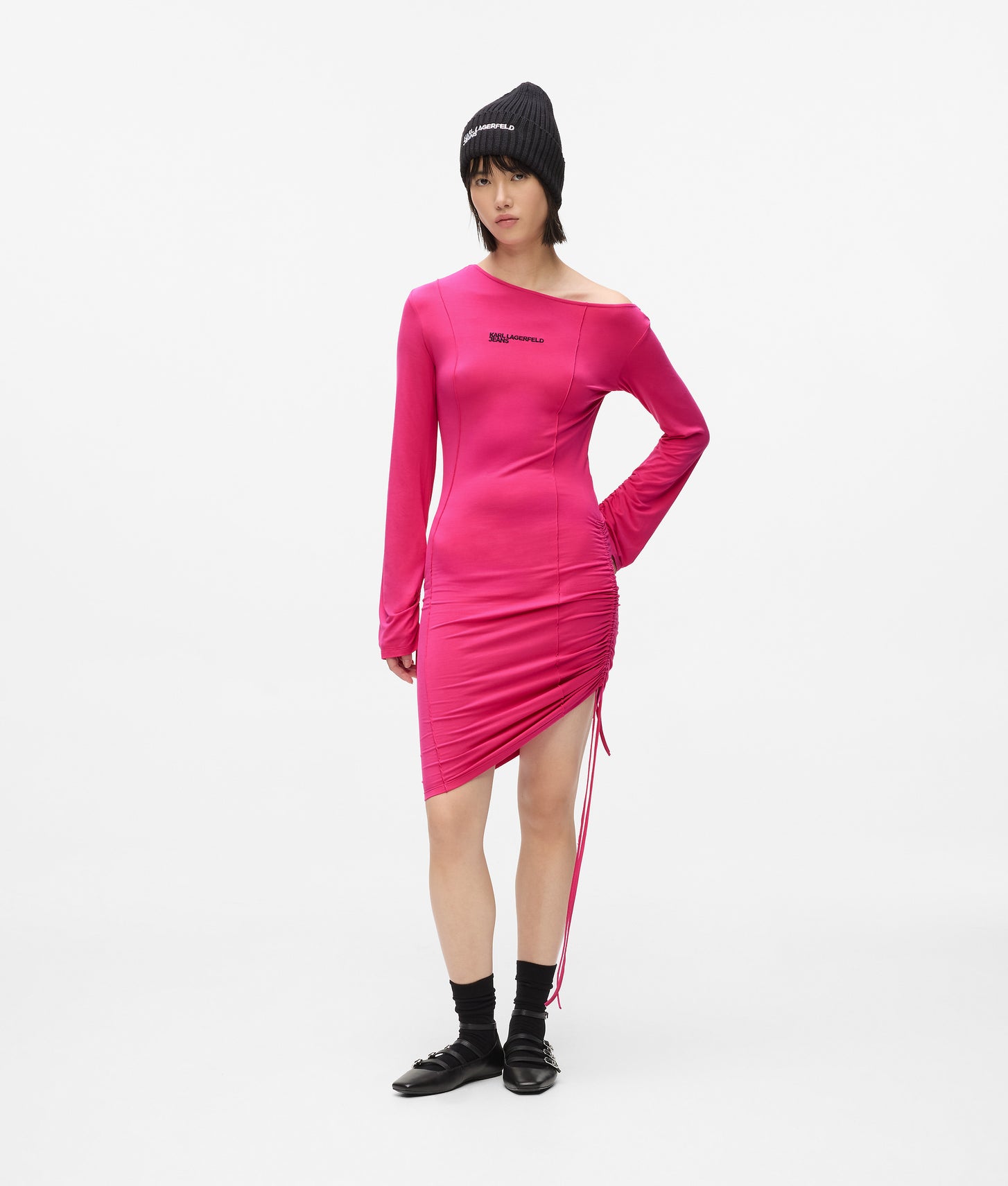 Karl Lagerfeld Off-Shoulder Drawstring Dress Very Berry