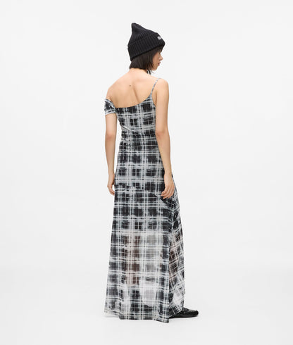 Karl Lagerfeld Checked Mesh Maxi Dress Bleached Check Black All Over Print