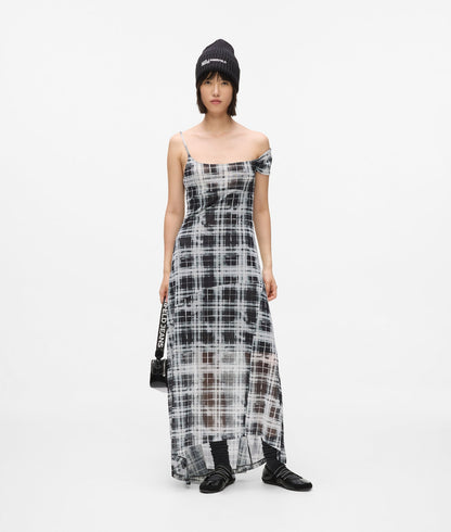 Karl Lagerfeld Checked Mesh Maxi Dress Bleached Check Black All Over Print