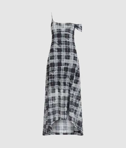 Karl Lagerfeld Checked Mesh Maxi Dress Bleached Check Black All Over Print