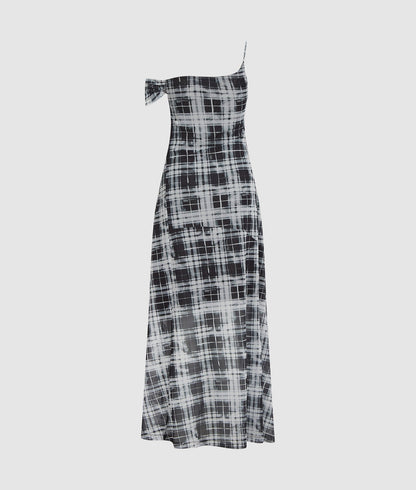Karl Lagerfeld Checked Mesh Maxi Dress Bleached Check Black All Over Print