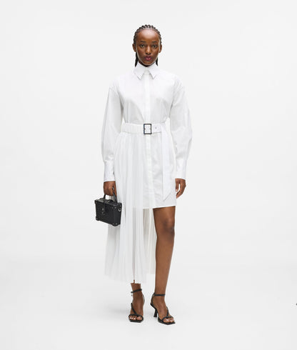 Karl Lagerfeld Pleated Panel Shirt Dress White