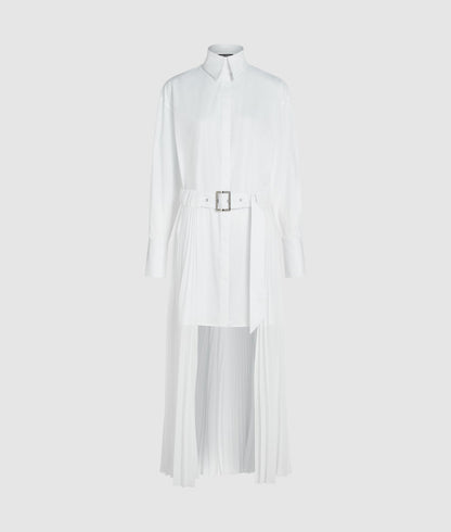 Karl Lagerfeld Pleated Panel Shirt Dress White