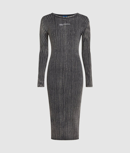 Karl Lagerfeld Ribbed Long-Sleeved Dress Washed Black