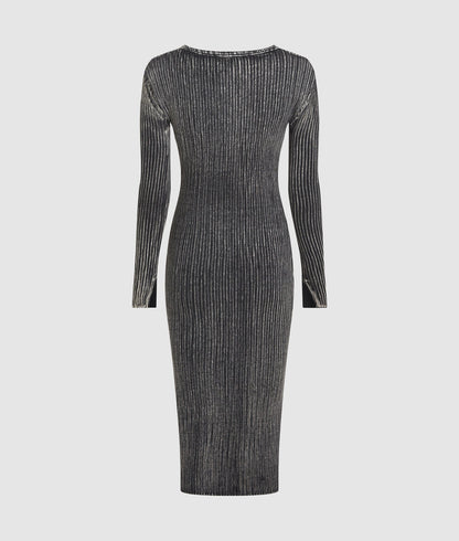 Karl Lagerfeld Ribbed Long-Sleeved Dress Washed Black