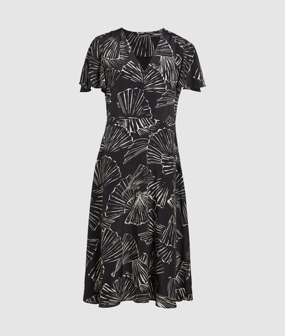 Karl Lagerfeld Fan Print V-Neck Dress Linear Fan Black
