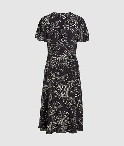 Karl Lagerfeld Fan Print V-Neck Dress Linear Fan Black