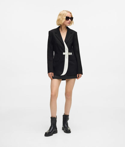 Karl Lagerfeld Belted Contrast Lapel Blazer Black/White