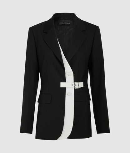 Karl Lagerfeld Belted Contrast Lapel Blazer Black/White