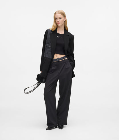 Karl Lagerfeld Denim Panel Blazer Washed Black-Black