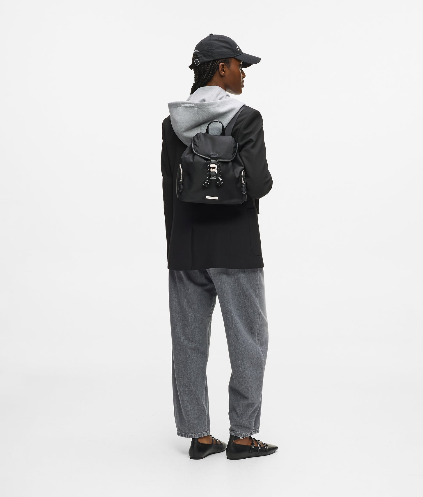 KarlLagerfeld Ikon Nylon Small Flap Backpack Black