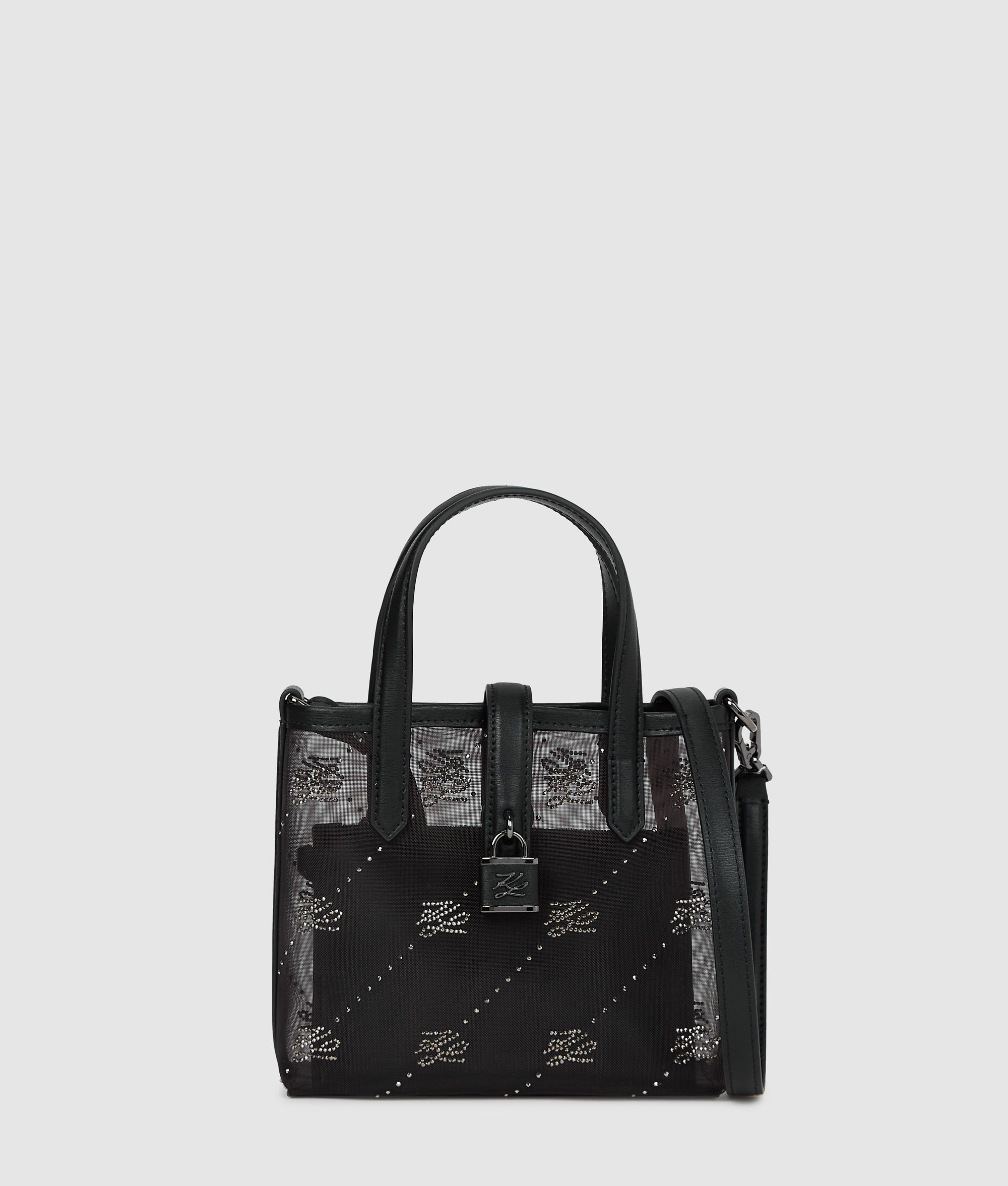 KarlLagerfeld Kautograph Padlock Rhinestone Tote Bag Black Embellishment