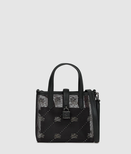 KarlLagerfeld Kautograph Padlock Rhinestone Tote Bag Black Embellishment