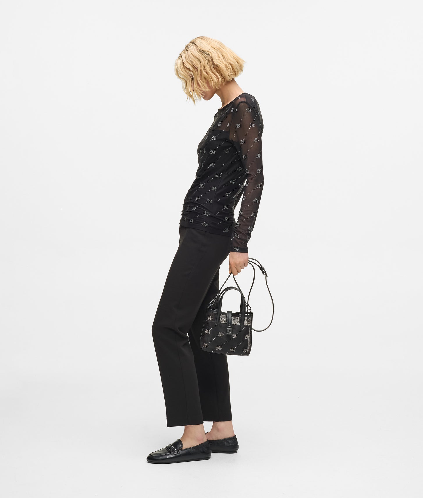 KarlLagerfeld Kautograph Padlock Rhinestone Tote Bag Black Embellishment