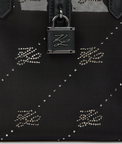 KarlLagerfeld Kautograph Padlock Rhinestone Tote Bag Black Embellishment