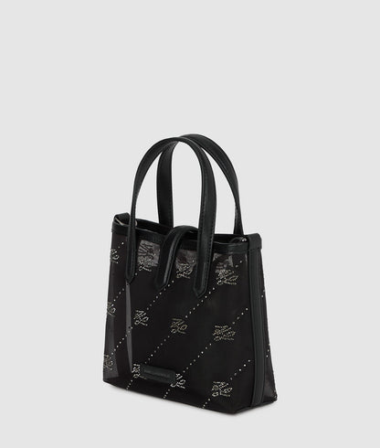 KarlLagerfeld Kautograph Padlock Rhinestone Tote Bag Black Embellishment