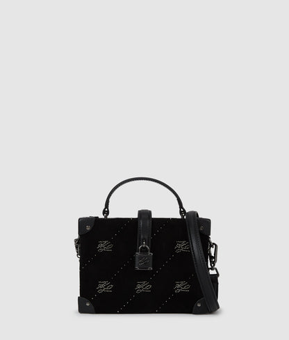 KarlLagerfeld Kautograph Padlock Rhinestone Trunk Bag Black Embellishment