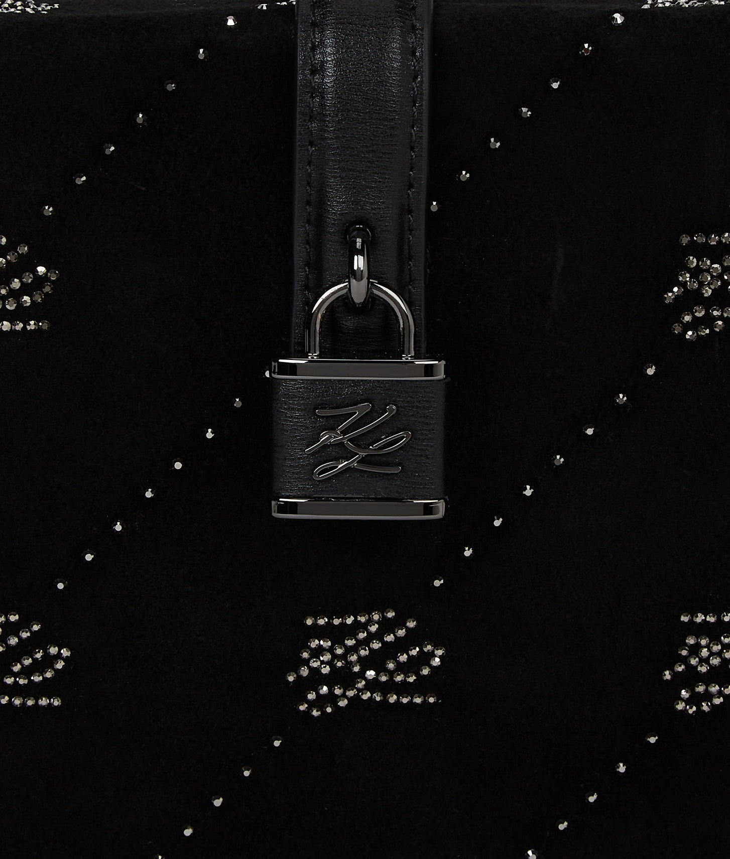 KarlLagerfeld Kautograph Padlock Rhinestone Trunk Bag Black Embellishment