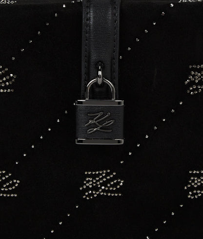 KarlLagerfeld Kautograph Padlock Rhinestone Trunk Bag Black Embellishment