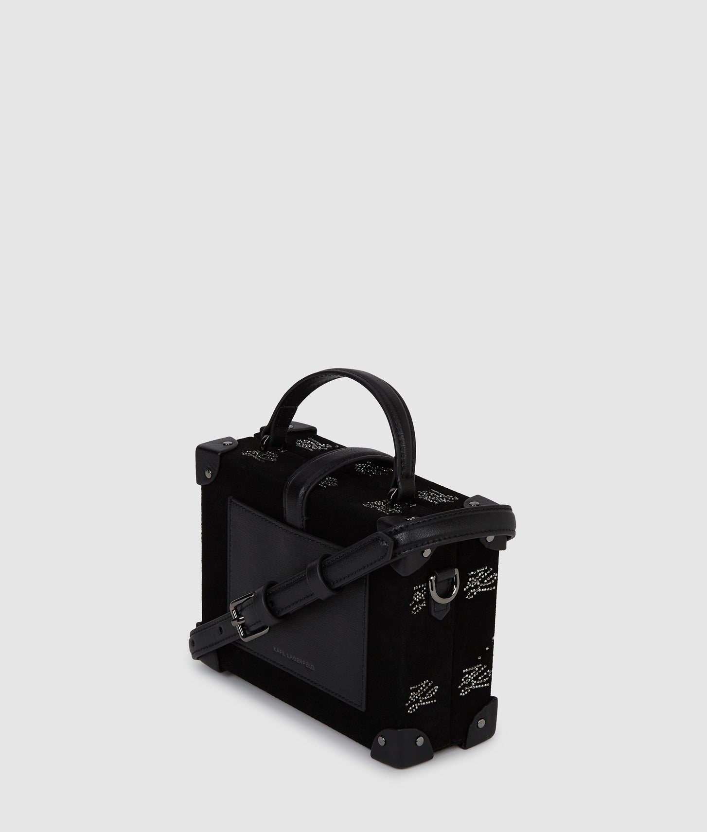 KarlLagerfeld Kautograph Padlock Rhinestone Trunk Bag Black Embellishment