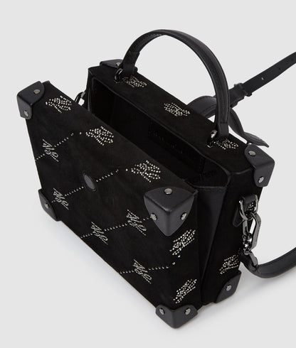 KarlLagerfeld Kautograph Padlock Rhinestone Trunk Bag Black Embellishment