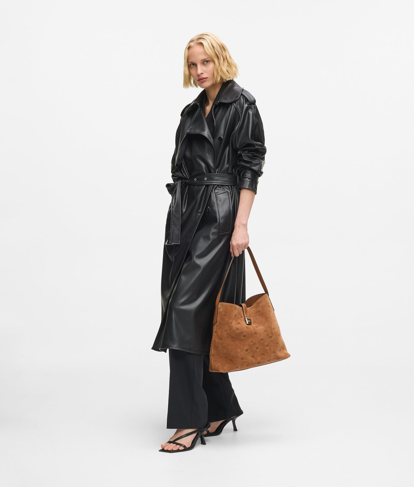 KarlLagerfeld Kautograph Padlock Suede Hobo Bag Dark Tan