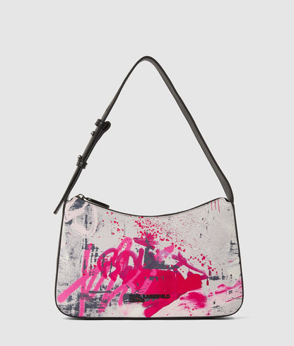KarlLagerfeld Graffiti Print Shoulder Bag Painters Print Pink All Over Print