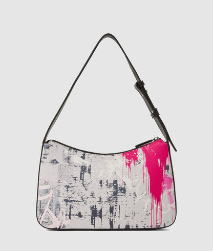 KarlLagerfeld Graffiti Print Shoulder Bag Painters Print Pink All Over Print