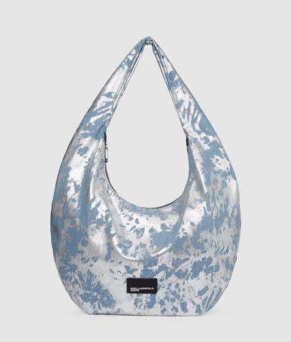 KarlLagerfeld Large High-Shine Denim Hobo Bag Silver Coated Denim
