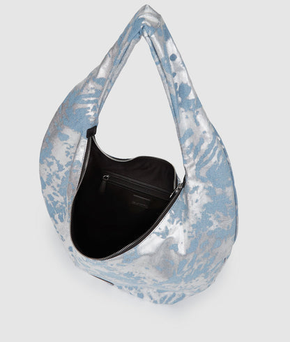 KarlLagerfeld Large High-Shine Denim Hobo Bag Silver Coated Denim