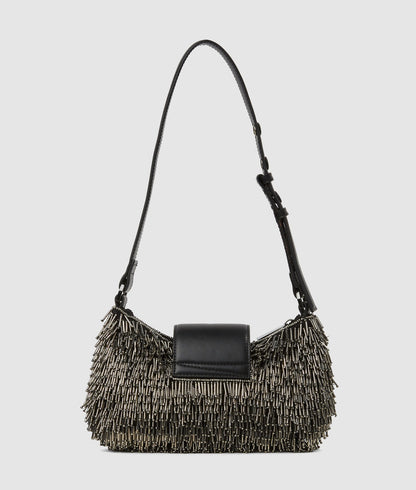 KarlLagerfeld Ksignature Beaded Moon Bag Black Embellishment