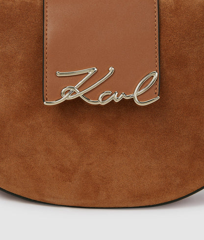 KarlLagerfeld Ksignature Suede Moon Bag Dark Tan