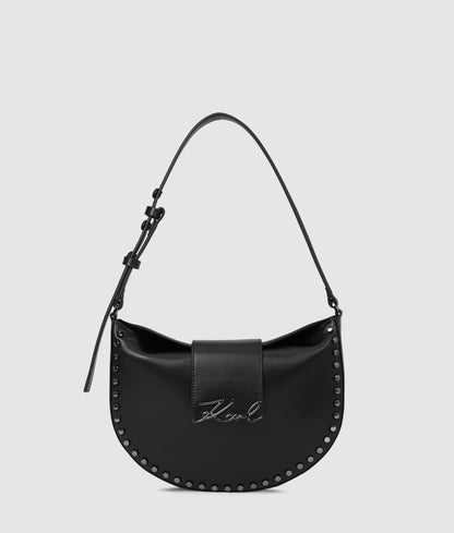 KarlLagerfeld Ksignature Studded Moon Bag Black Embellishment