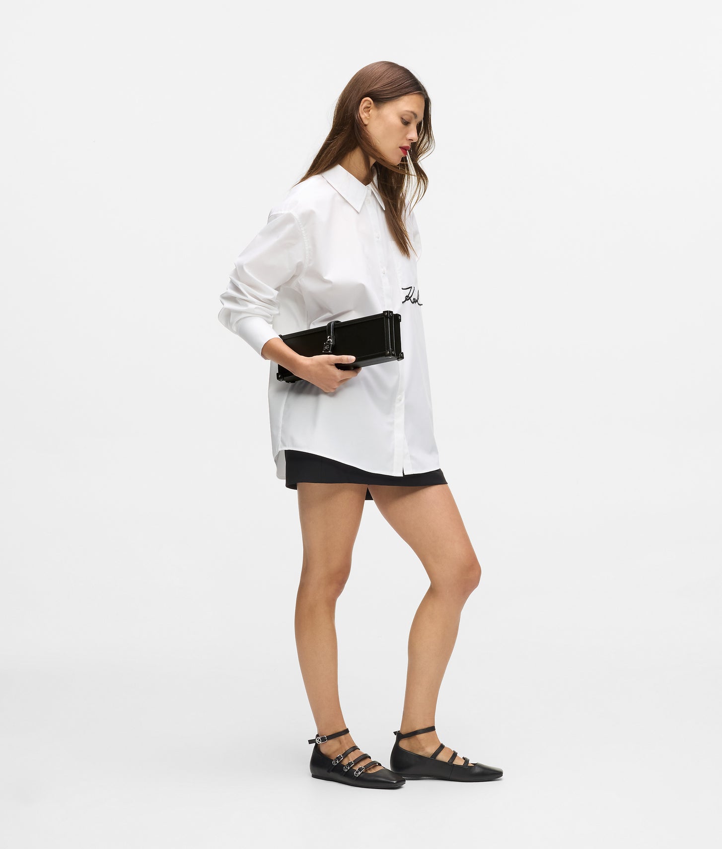 KarlLagerfeld Kautograph Padlock Trunk Clutch Black-Nickel