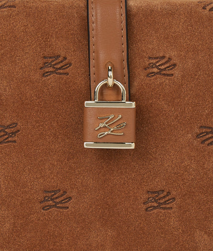 KarlLagerfeld Kautograph Padlock Suede Trunk Bag Dark Tan