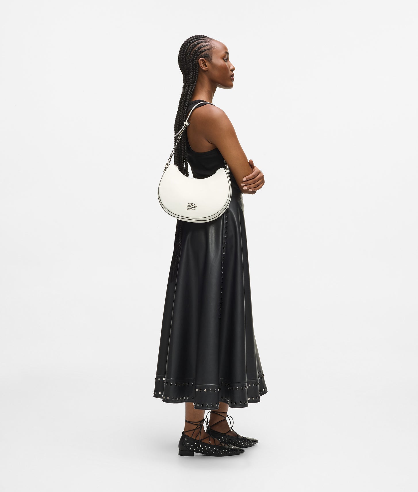 KarlLagerfeld Kautograph Medium Moon Bag Off White